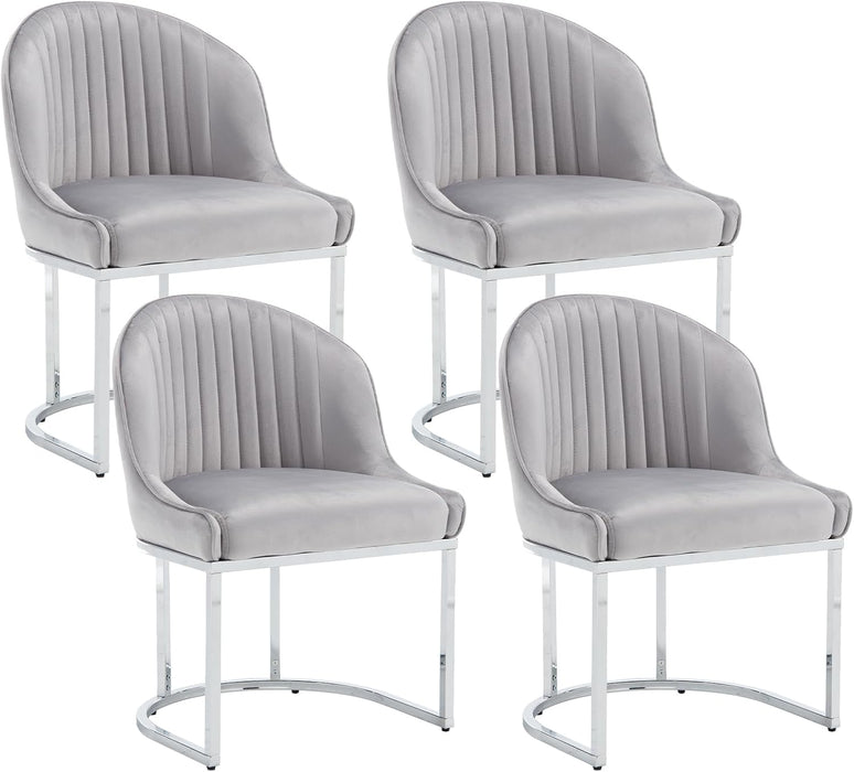 Velvet Dining Chair Set of 4, Modern Upholstered Kitchen Chair with Silver Metal Legs, Kitchen & Dining Room Chairs for Restaurant/Bedroom/Living Room (Grey, Set of 4)