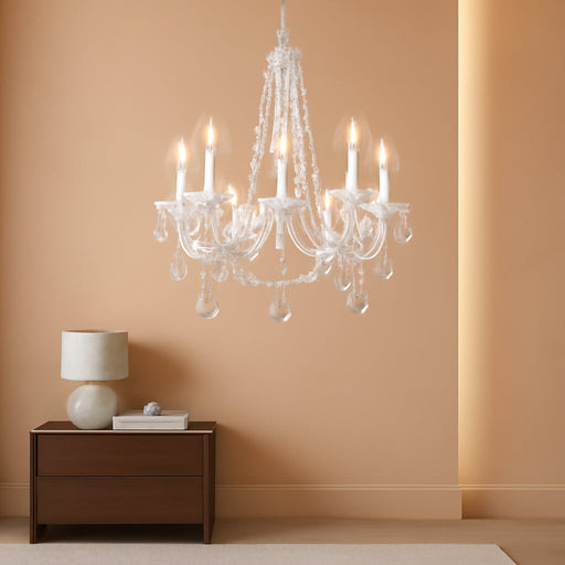 White Crystal Chandeliers for Bedroom, 6 Lights White Chandelier Light Fixture Girls Chandeliers for Dining Room Elegant Modern Contemporary Candle Ceiling Light for Living Room Entryway Foyer