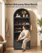 76.6" Arched Bookshelf with Rolling Storage Bench, Wood Tall Arch Bookcase | 5-Tier with Bookshelf Riser, Multi-Functional Display Cabinet, Bookshelf with Storage for Living Room, Entryway
