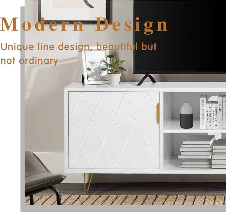 White TV Stand for Bedroom Entertainment Center Wood up to 55 Inch Large TV Console Media Cabinet with 2 Storage Cabinet and Shelves Home Support TV up to 65 Inch Stand for Living Room (White)