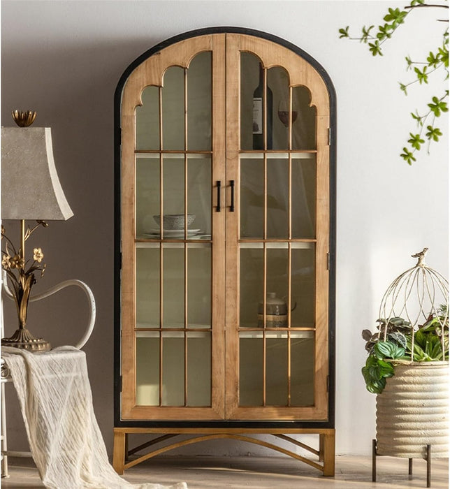 Bookcase Bookcase Solid Wood Floor-Standing Wabi-Sabi Style Bookshelf Glass Display Cabinet with Door Wall Storage Cabinet Bookshelf
