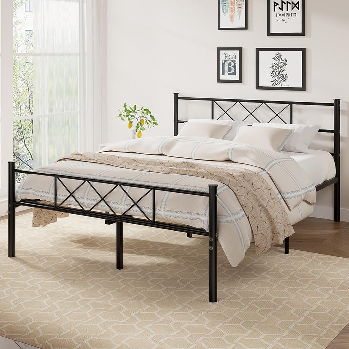 Full Size Bed Frame with Headboard, Heavy Duty Bedframe with Strong Metal Slats, No Box Spring Needed & Easy Assembly, Matte Black