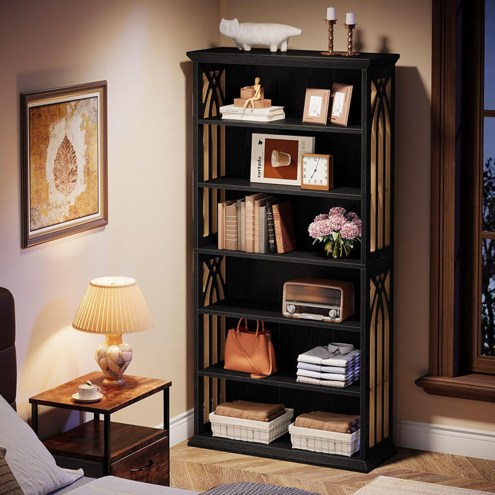 Black Freestanding Floorstanding Bookshelf 75 Inch Wood