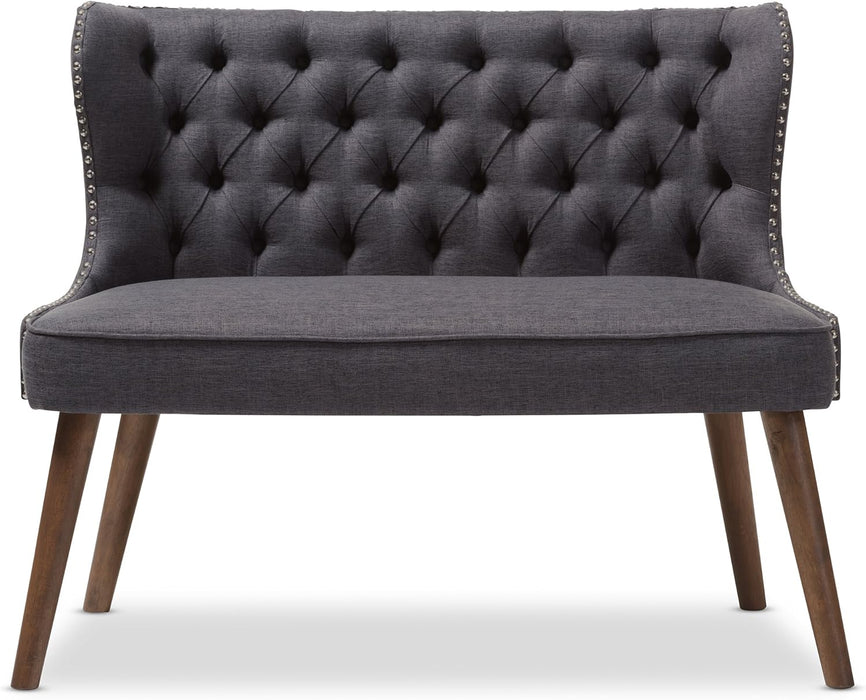 Dark Grey Button-Tufted Loveseat: Mid-Century Modern Style