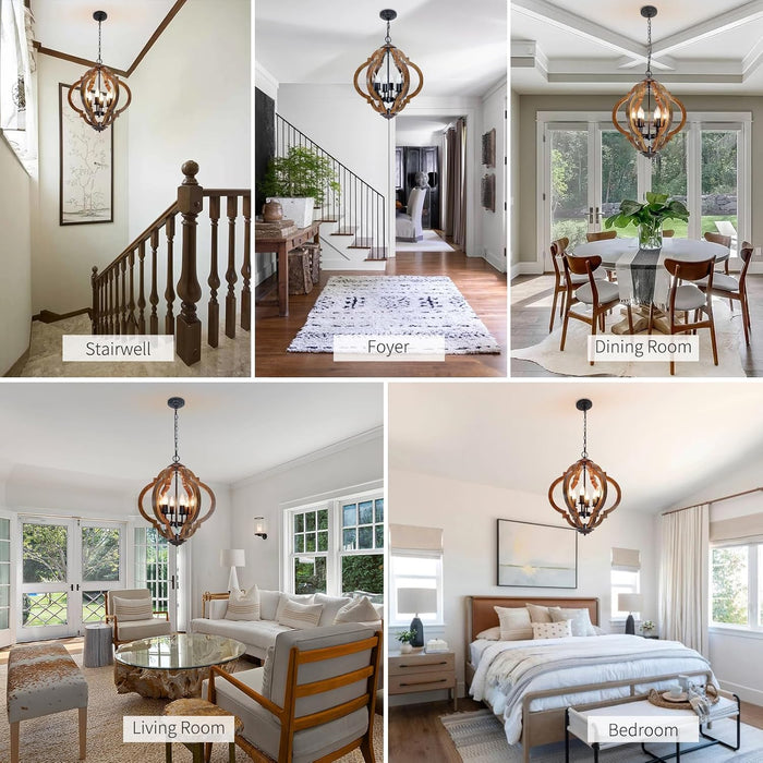 Farmhouse Chandelier for Dining Room, 6-Light Easy Install Rustic Chandelier over Kitchen Table. French Country Farmhouse Light Fixture for Entryway, Foyer, Bedroom & Living Room