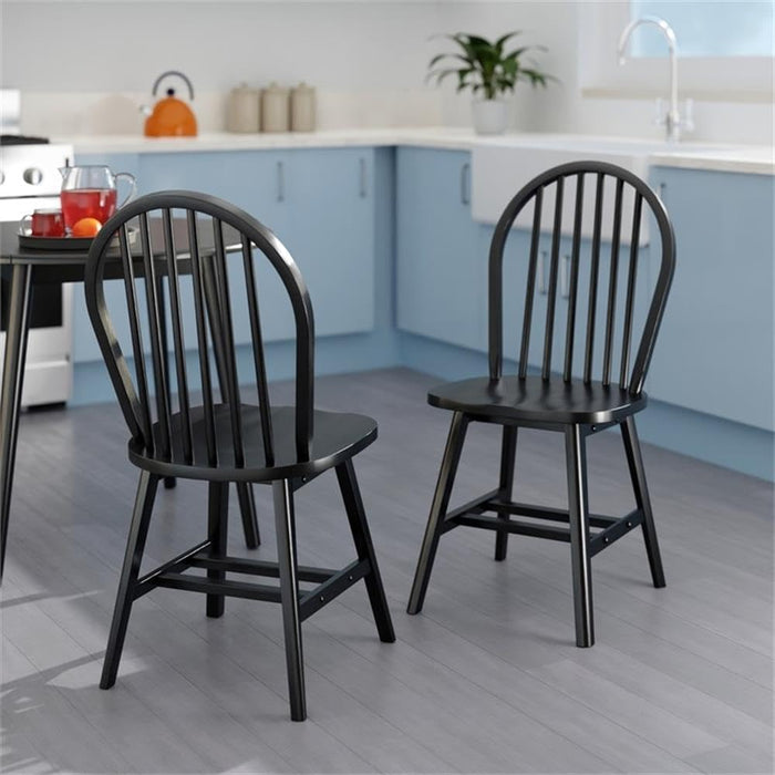 Windsor 2-Piece Chair Set, Solid Wood, Black Finish