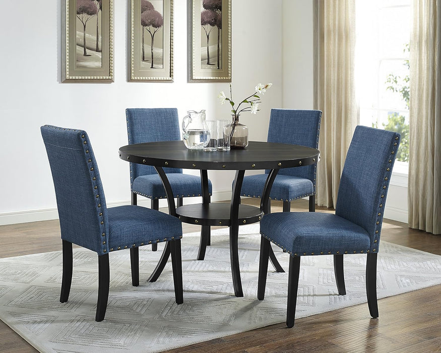 Biony Blue Fabric Dining Chairs with Nailhead Trim, Set of 2