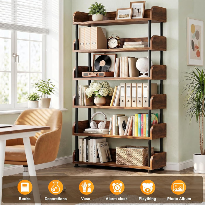 Six Tier Rustic Brown Bookshelf Storage OrganizerPro