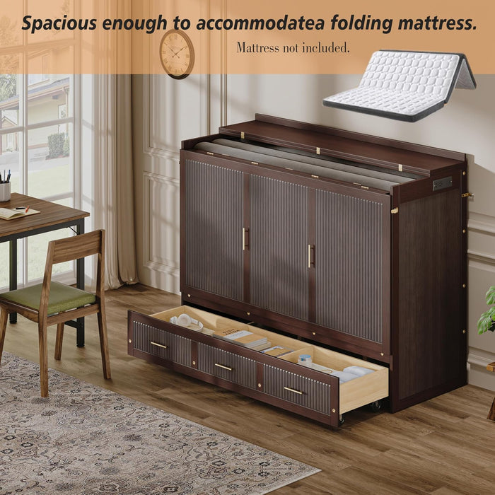 Queen Murphy Bed Cabinet With HiddenStorageDrawers