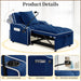 Blue Convertible Sleeper Chair With Integrated Cupholder