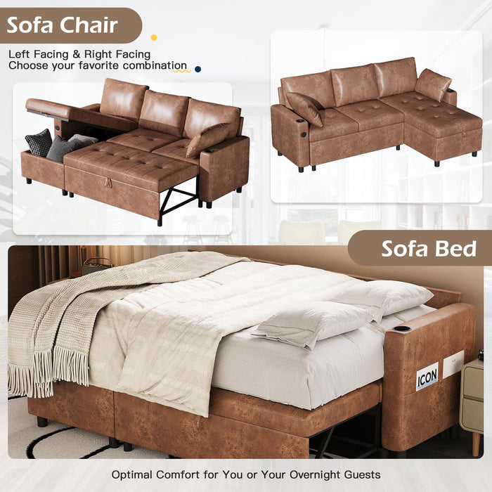 Brown Leather Sleeper Sofa Bed With Storage