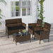 4-Piece Patio Furniture Set - Rattan Outdoor Conversation Bistro Set W/Cushions, Glass Coffee Table, Wicker Chairs & Loveseat for Garden Backyard Porch, Balcony Furniture Set (1, Black)
