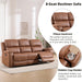 Faux Leather Manual Reclining Sofa,3 Seat Recliner Couch Sofa with Overstuffed Arms and Back,Manual Recliner Sofa Set with Concealed Cup Holders for Living Room,Brown