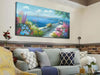 Blue Landscape Wall Art Canvas for Living Room Ocean Coastal Mediterranean Painting Bedroom 100% Hand Painted Seascape Garden Flower Picture Artwork Large Framed Home Office Wall Decor, 48"X24"