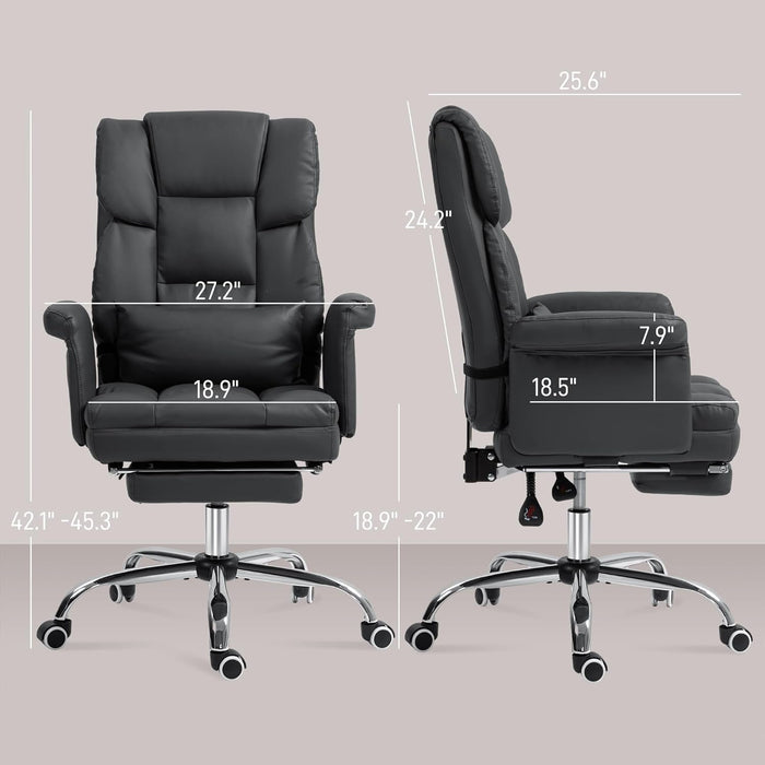 Executive Office Chair with Footrest and Lumbar Support, PU Leather Ergonomic Office Desk Chair, Reclining and Swivel Chair, Black