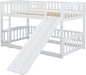 Bunk Bed Twin over Twin with Slide and Stairs, Twin Bunk Bed for Kids, Girls, Boys, Floor Bunk Bed with Fence and Door, White