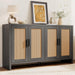 Rattan Buffet Cabinet with Storage, Sideboard with Doors, Console Table, Farmhouse Coffee Bar, Modern Wood Long Cabinets (Brown Black)
