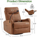 Oversized Recliner Chair, Leather Swivel Rocking Chair Reclining with Phone Holder, Ergonomic Lazy Boy Fabric Sofa Chair with Lumbar Support, Manual Glider Chair for Living Room, RV, Brown