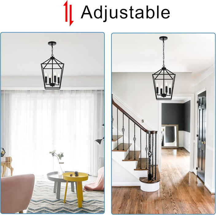 Farmhouse Chandelier Black Openwork Cage Four Light