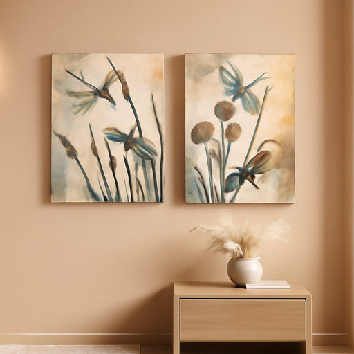 Dragonfly Wall Art Vintage Insect Painting Pictures Prints Beige Dandelion on Canvas Artwork