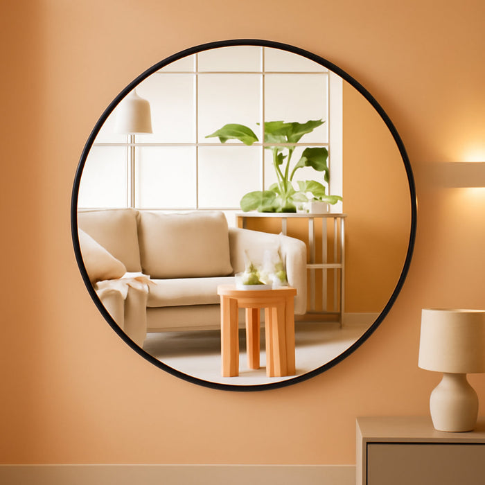 Black round Mirror 30 Inch, Wall Circle Mirror for Bathroom, Matte Framed