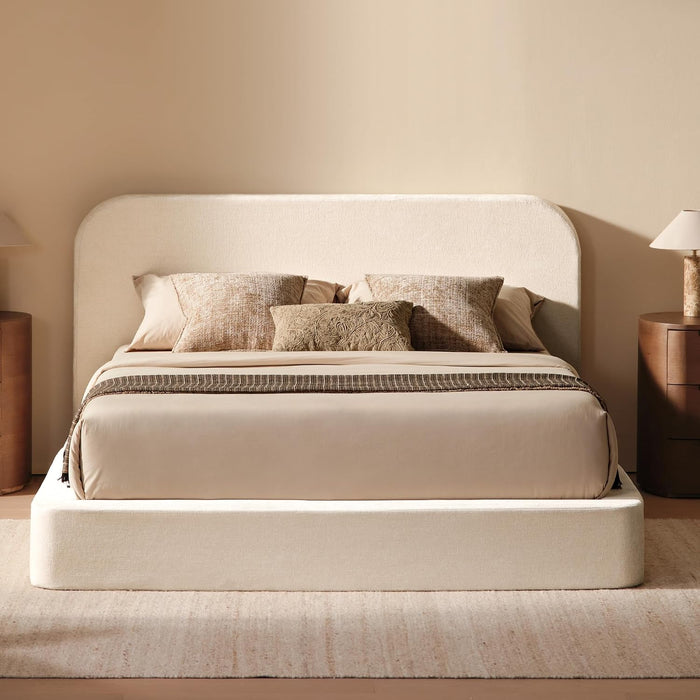 Airframe Queen Upholstered Bed Frame with Rounded-Corner Headboard