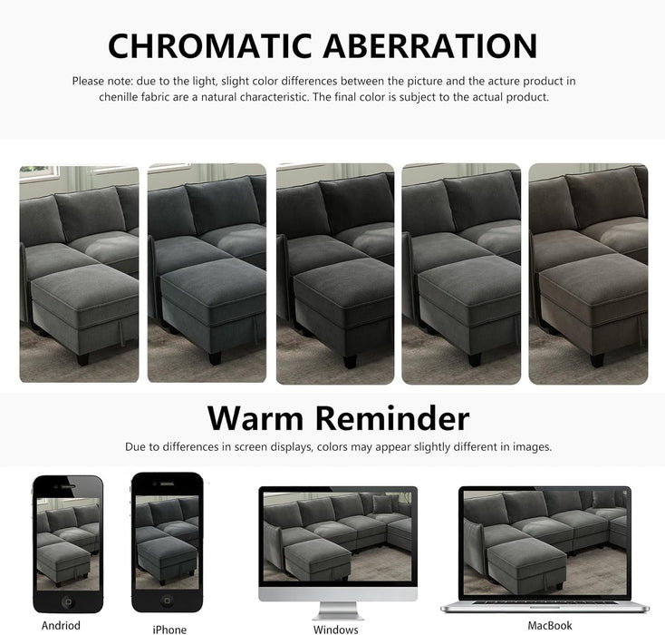 Charcoal Grey Luxurious Modular U Shaped Sectional