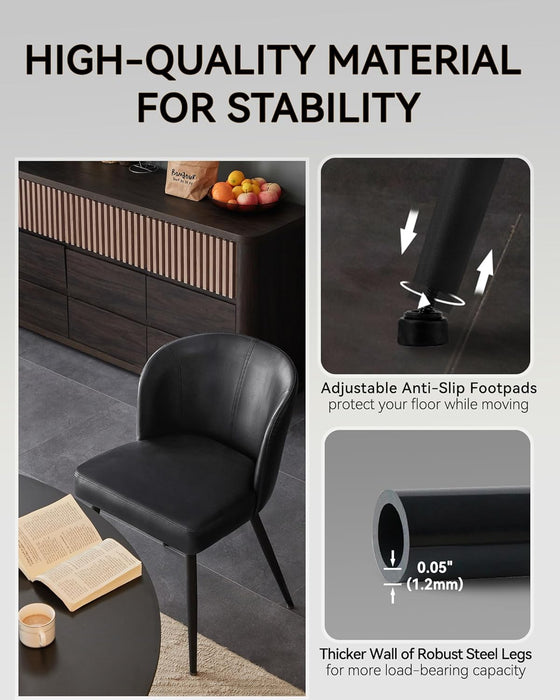 Dining Chairs Set of 2, Upholstered Kitchen Chairs with Faux Leather Cushion Seat and Metal Legs, Mid Century Modern Dining Room Chair for Kitchen, Living Room, Easy Assembly, Black