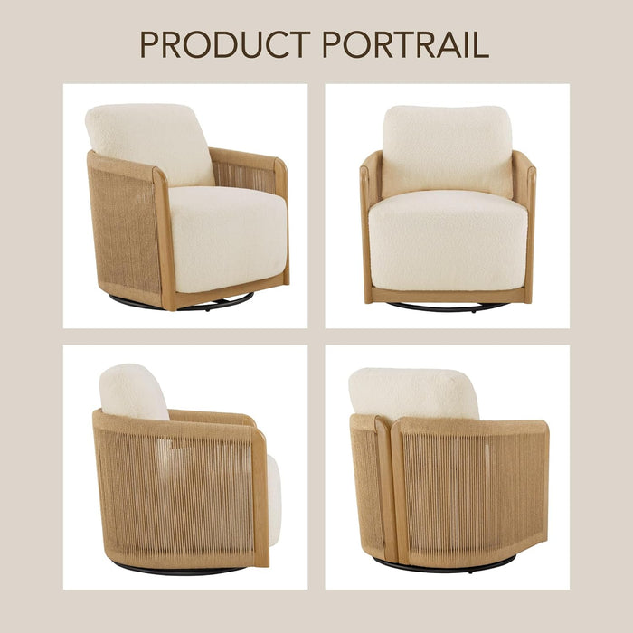 Cream Braid Swivel Contemporary Armchair Metal Frame
