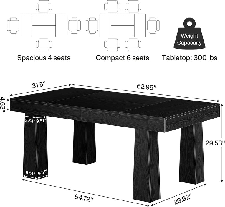 Tribesigns 63 Inch Dining Table for 4-6 People, Modern Rectangular Kitchen Table with Heavy Duty Tapered Legs, Farmhouse Dinner Tables for Home Commercial, Easy Assembly