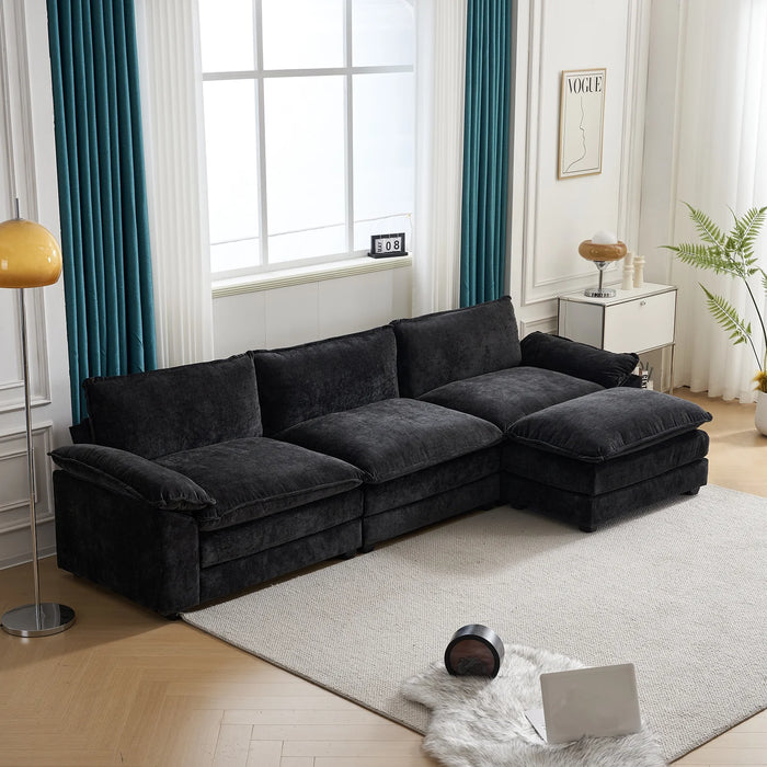 Convertible Sectional Sofa with Chaise L Shaped Couch with Ottoman Reversible 3-Seat Sofa Sectional Couch Sets for Apartment Black