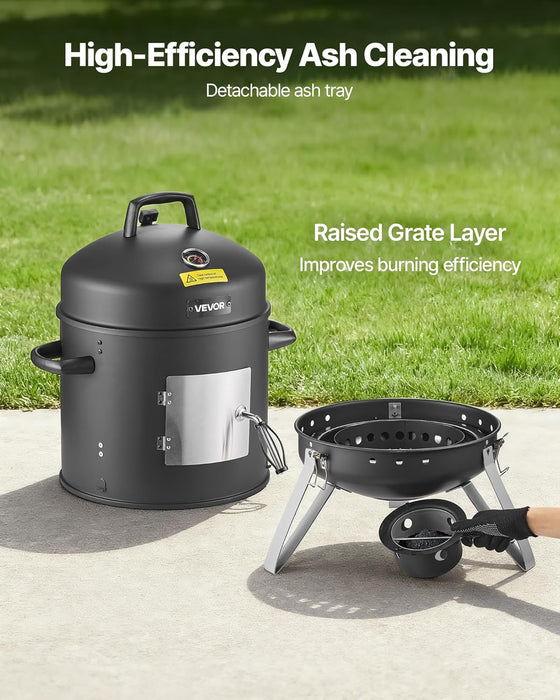 Charcoal Smoker, 16" Vertical Charcoal BBQ Grill, Coated Steel Barbecue Smoker with 2 Grilling Grates, Thermometer, Air Vents & Removable Ash Tray, Ideal for Backyard Patio Parties Cooking