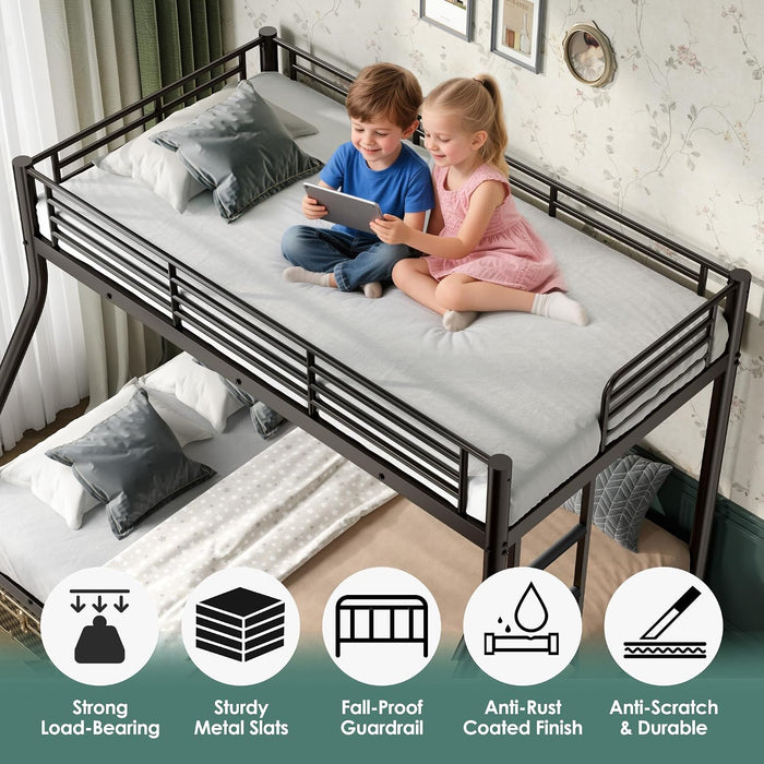 TwinXLOverQueen Bunk Bed HeavyDuty Metal Black Finish