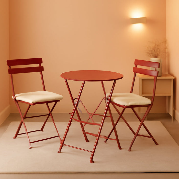 3-Piece Bistro Set Folding Outdoor Furniture Sets with Premium Frame Portable Design for Bistro & Balcony (Red with Cushion)