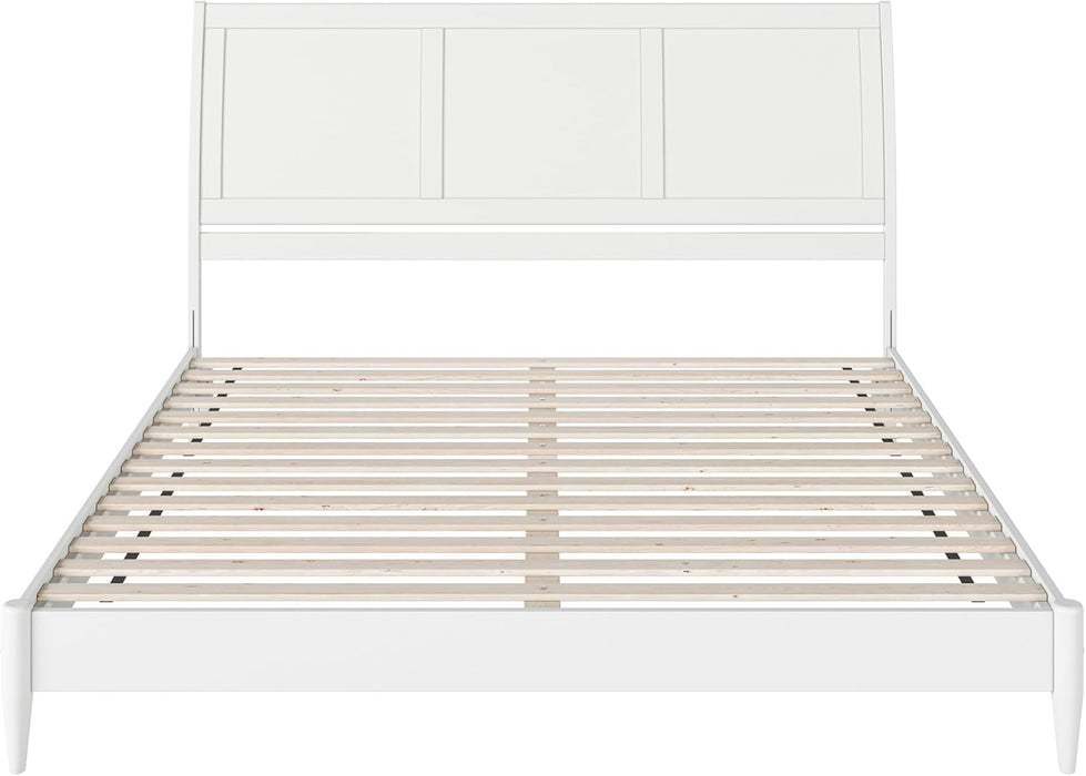 , Valencia King Solid Wood Low Profile Sleigh Platform Bed, White