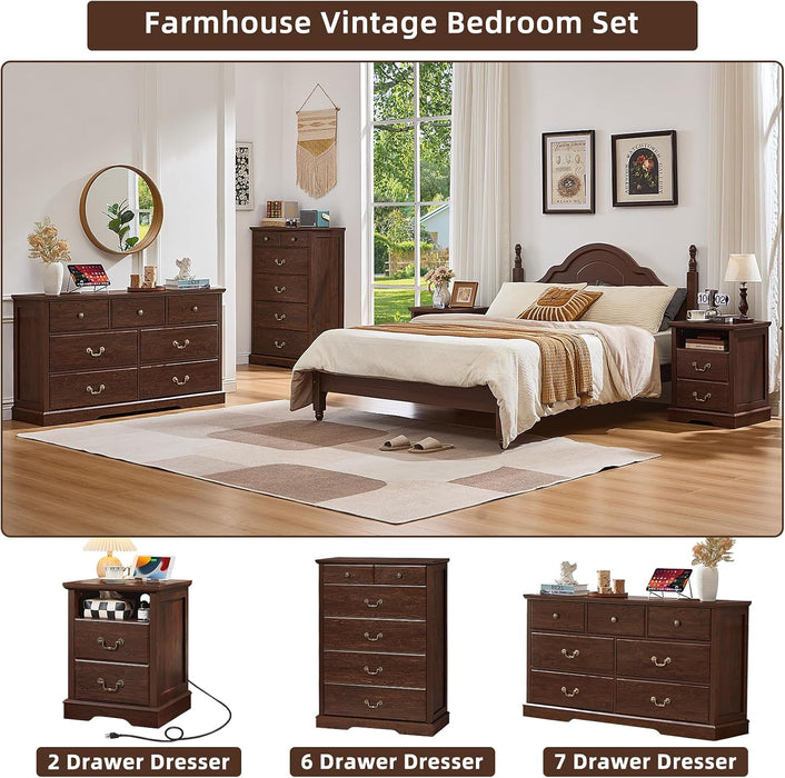 6 Drawer Dresser,Farmhouse Wood Chest of Drawers for Bedroom,47" Tall Dresser with Rustic Handles,Wood Drawer Organizer for Living Room,Hallway,Closet,Walnut