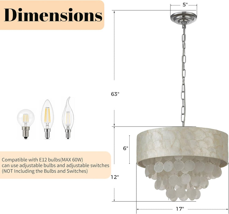 Capiz Shell Drum Chandelier SeventeenInch FourLight Naturalistic