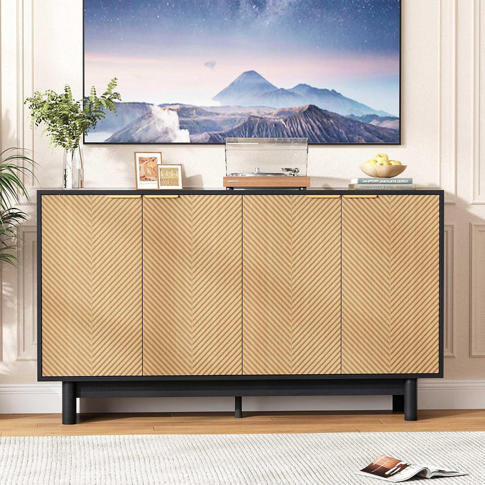 Natural Fluted Cabinet With Adjustable Shelves Storage