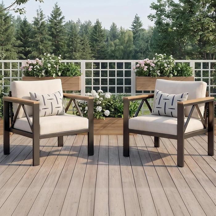 Aluminum Outdoor Patio 2 PCS Armchair Set, Washable Thick Cushions, All-Weather Modern Metal Furniture for Garden, Backyard, Porch, Oatmeal