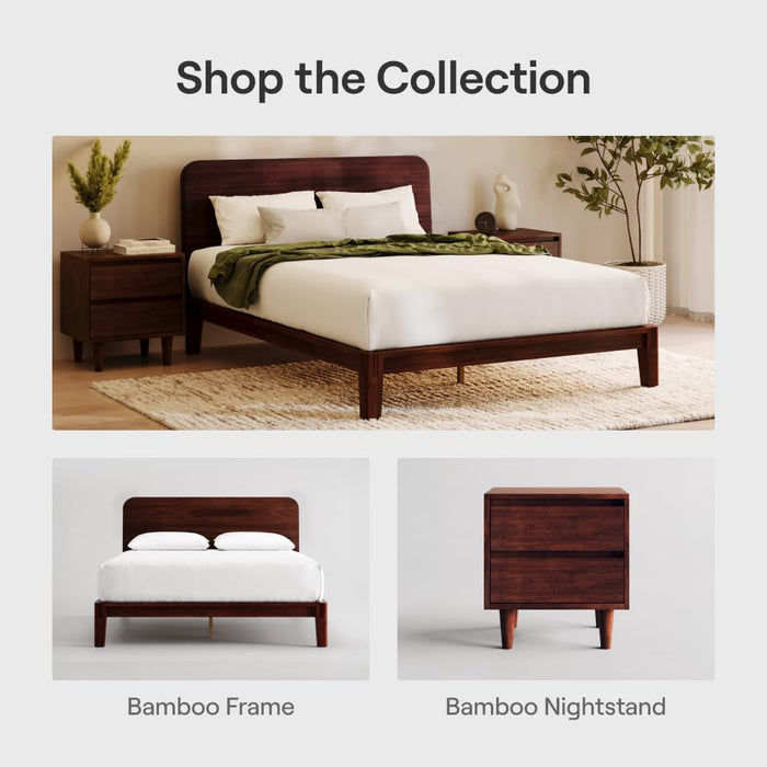 Nectar Bamboo Platform Bed Frame - Full - Walnut - Floating Center Support Legs - 12” Height - Easy Tool Free Set up - Contemporary and Durable - Sturdy Wooden Support Slats - Holds up to 800 Pounds
