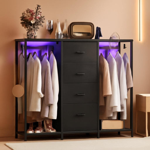 49.2In Wide Dresser With Hanging Racks LEDLighting
