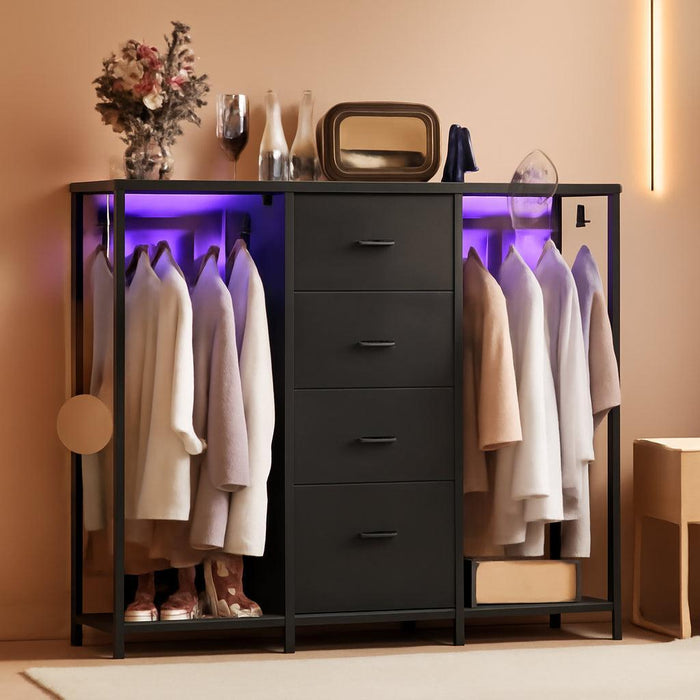 49.2In Wide Dresser With Hanging Racks LEDLighting