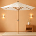 9Ft Deep Square Solar Powered LED Lighted Patio Umbrella W/Woodgrain Pattern, Uv-Resistant Fabric, Hand Crank - Ivory