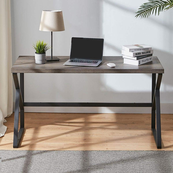 Large Rustic Grey Computer Desk, Metal and Wood Home Office Desk, Industrial Vintage Soho Study Writing Table, Big Long PC Desk Workstation for Livingroom Bedroom, Dark Gray Oak, 60 Inch Wide
