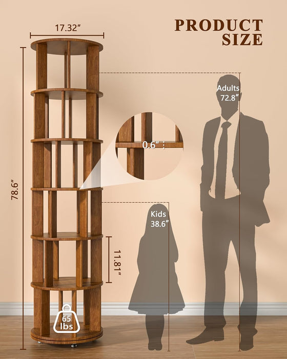 Walnut ThreeSixty Degree Rotating Bookcase On Wheels