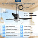 42 Inch Outdoor Ceiling Fans with Lights for Patios, IP65 Waterproof Gazebo Fan Remote Control,3Cct, 6 Speeds, Hook Hanging Plug in Ceiling Fan for Patio Porch Pergola Garage Canopy (Black)