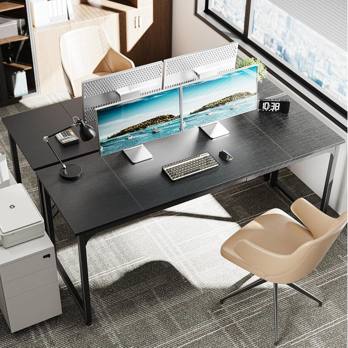 Computer Desk, 70 Inch Office Desk, Gaming Desk with Storage, Writing Desk Work Desk for Home Office, Study, Long Simple Desk, Large Legroom, Metal Frame, Black