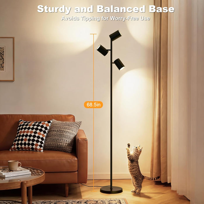 4000LM LED Tree Floor Lamp, 36W Super Bright Reading Lamp with Remote, Dimmable Tall Standing Light with 3 Rotatable Heads & 6 Color Temperatures, Modern Floor Lamps for Living Room Bedroom Office