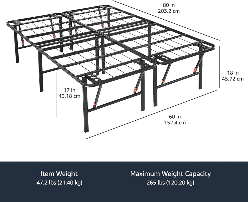 Bed Frame with Storage, Foldable Metal Platform, Sturdy Steel, No Box Spring Needed, 18 Inches High, Tool-Free Setup, Queen Size, Black