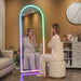 Arch Full Length Mirror 55.5 X 15.7 in with Stand — Arch LED RGB Full Body Mirror, 7 Lighting Modes, Dimmable Touch Controls, Adjustable Tilt, White Frame for Bedroom Dressing Room